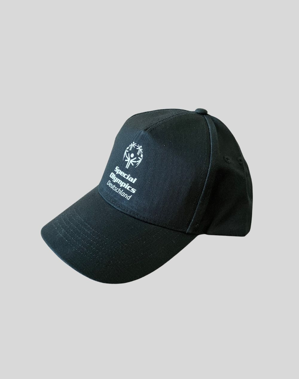 Schwarze Cap mit weißem Special Olympics Deutschland Logo und verstellbarem Klettverschluss